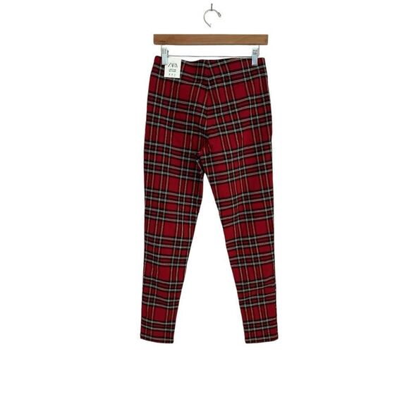 Zara Holiday Red Plaid Mid Rise Stretch Legging Pants, Size Medium NWT - Picture 10 of 16